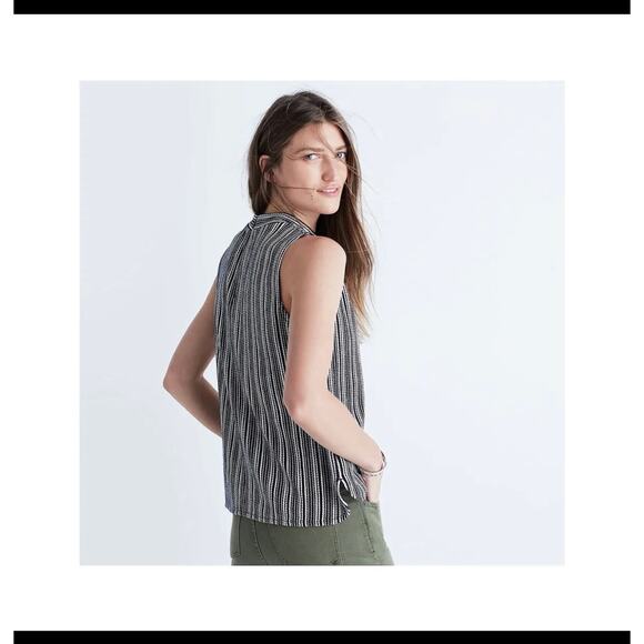 Madewell Navy/White Stripe hi-low tank. Mockneck, 100% Cotton SM - Picture 8 of 8